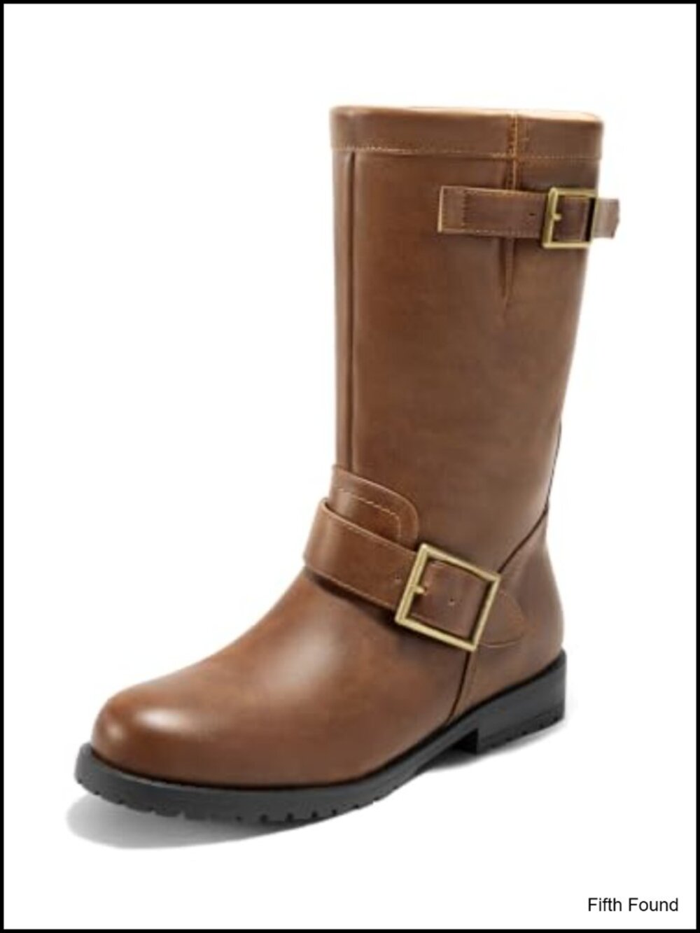 Women's Mid Calf Combat Boots Low Heel Zipper Motorcycle Biker Boots Faux